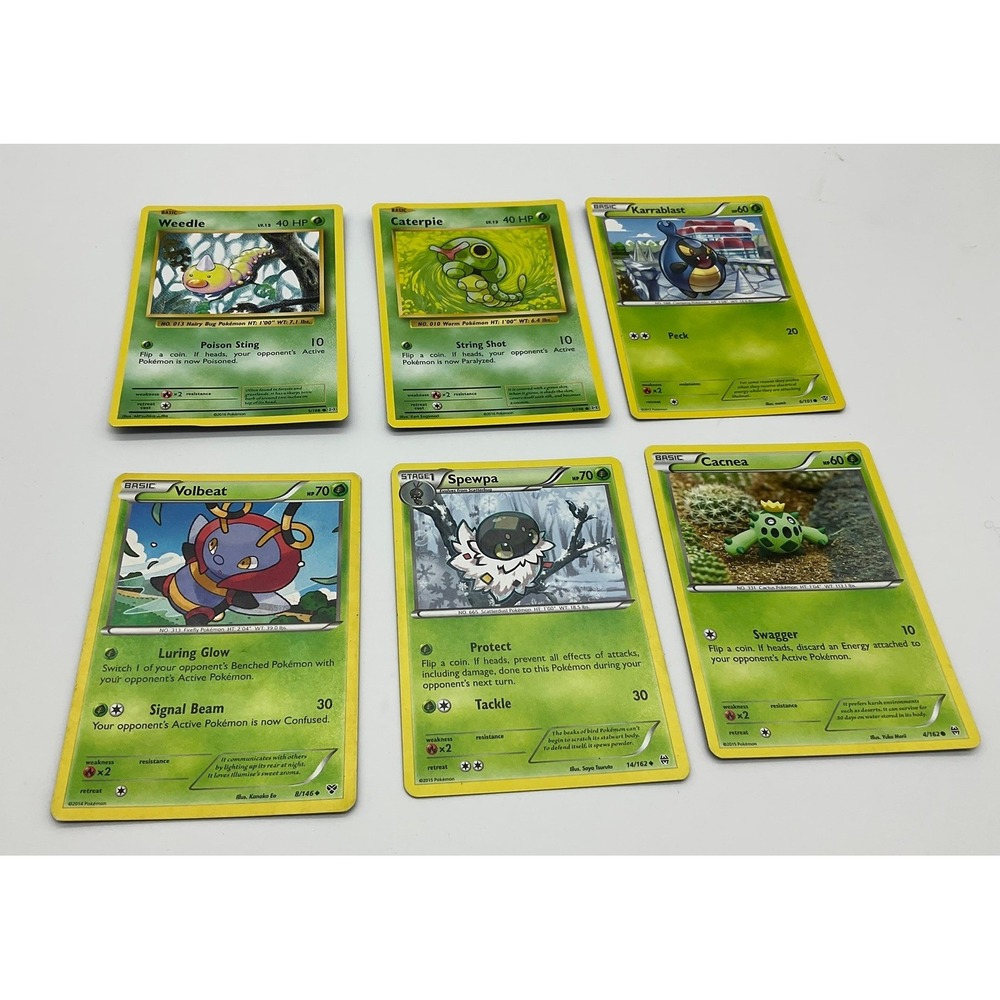Pokemon TCG Card Lot 6ct Caterpie Karrablast Volbeat Spewpa Cacnea Grass Bug